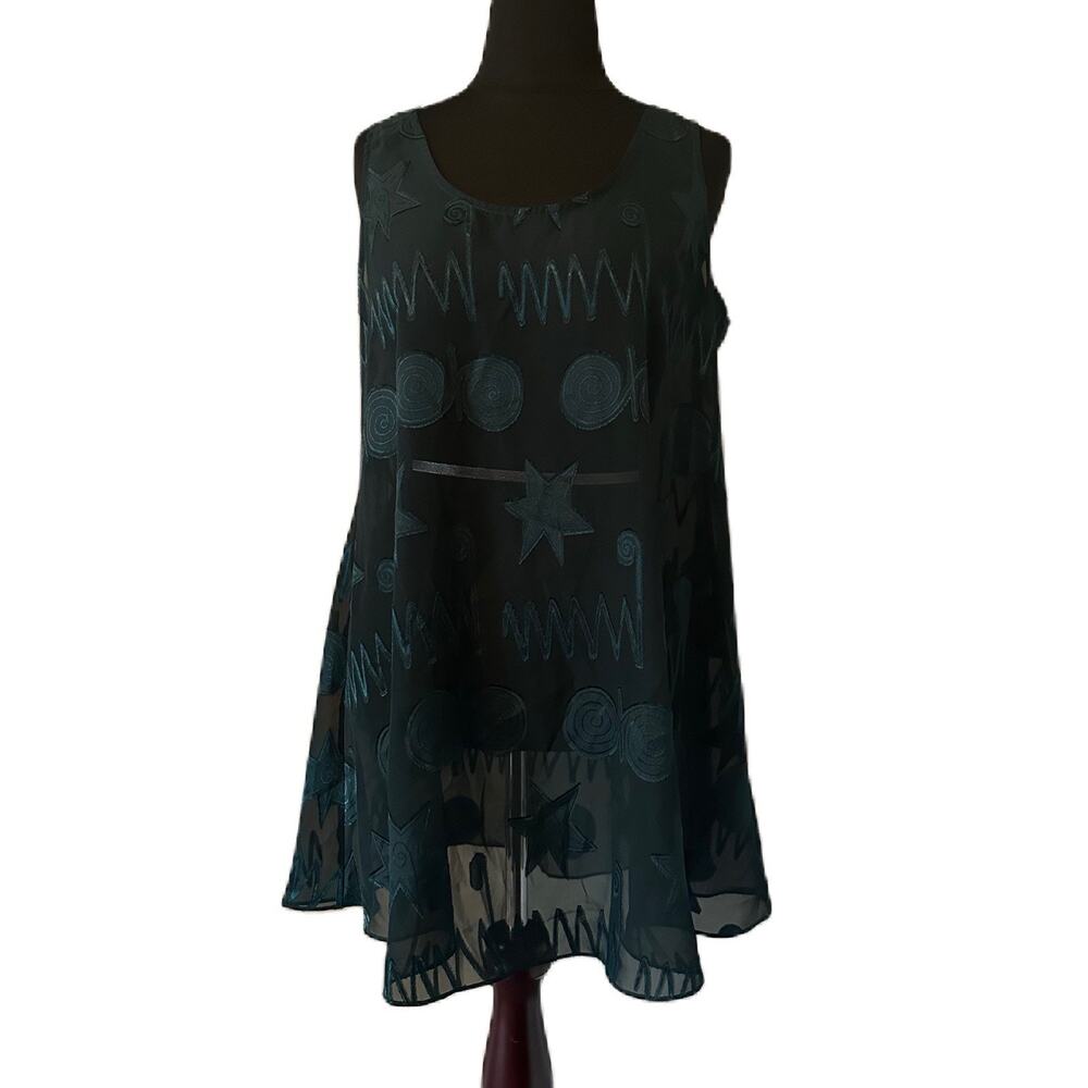 Vintage Victoria’s Secret Top Medium Gold Tag Chemise Green Sheer Tank Geometric